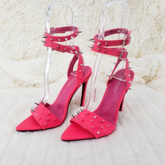 Hot Pink Spike Stud Double Strap High Heel Shoes - Picture 13 of 16
